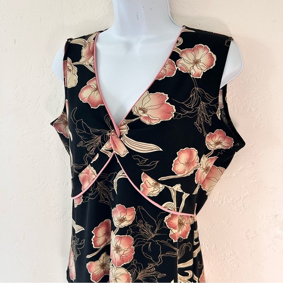 SUZIE WHERE Y2K Floral Sleeveless Top Black Pink Empire Waist Size L Dark Fairy - Picture 5 of 10